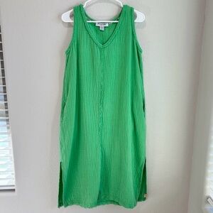 Tommy Bahama Coral Isle Dress 100% Cotton Gauze Midi Sleeveless Green Dress